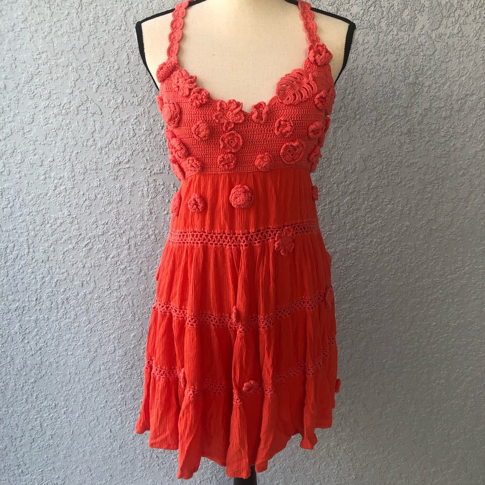 Free People Red Pleated Halter romper